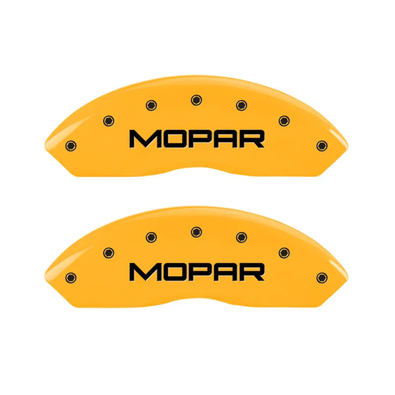 Mgp Engraved 4-Piece Caliper Cover Set – Front & Rear, Mopar Yellow Finish With Black Chrome Accents 1