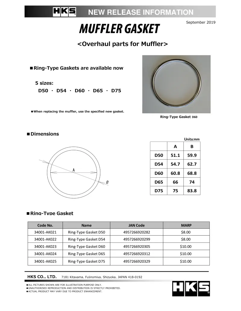 Hks Exhaust Muffler Gasket – 54.7Mm Inner Diameter, 62.7Mm Outer Diameter 1
