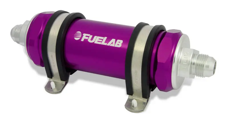 Fuelab Purple In-Line Fuel Filter – Long Body, -10An Inlet / -12An Outlet, 100-Micron Stainless Steel Element 1