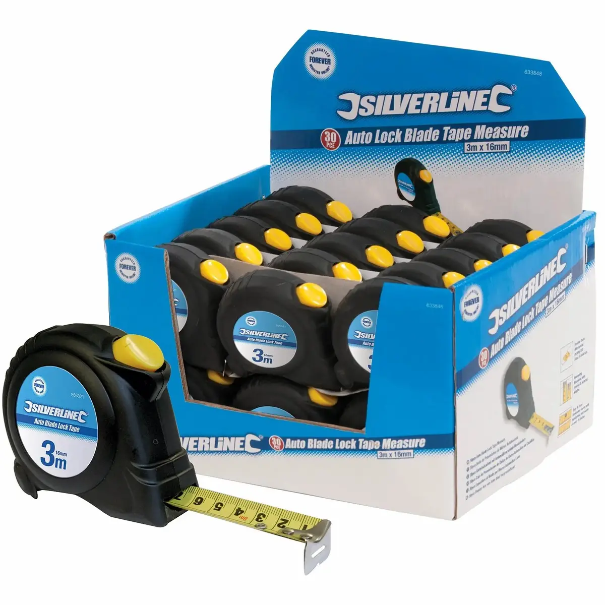 30 X Silverline 3M Tape Measure Automatic Blade Lock Metric Imperial Display Box 1