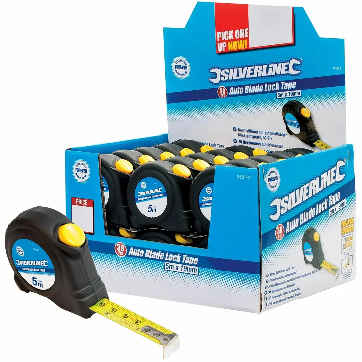 30 X Silverline 5M Tape Measure Automatic Blade Lock Metric Imperial Display Box 1