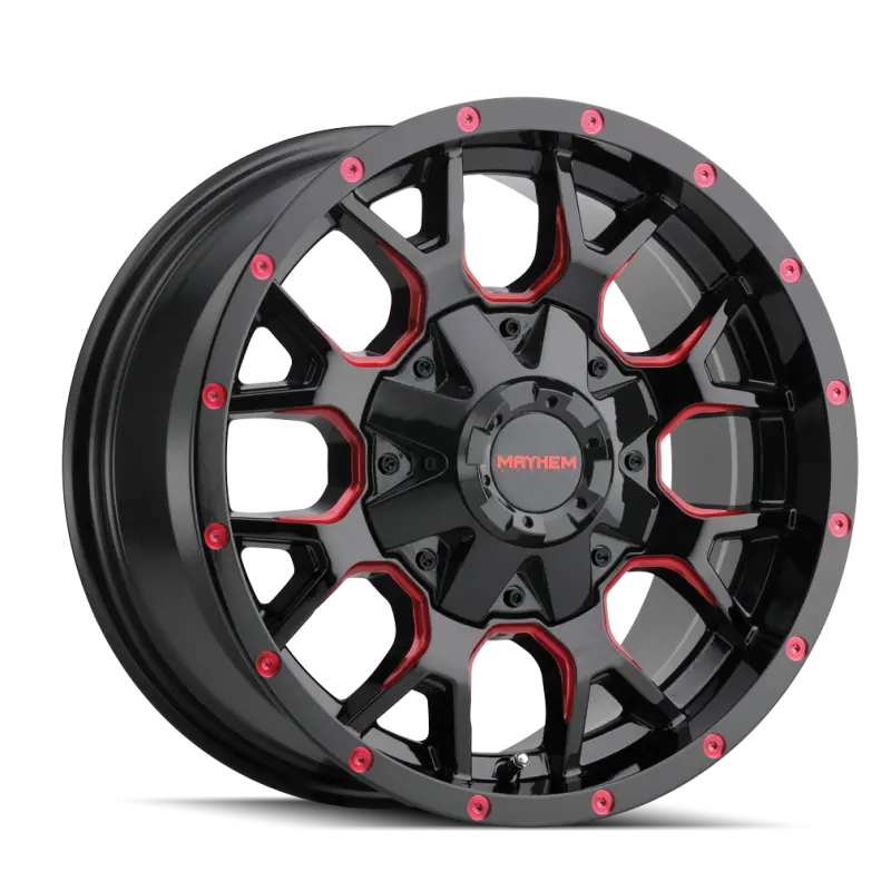 Mayhem 8015 Warrior 18X9 Black Alloy Wheel With Prism Red Accents – 8X165.1 Bolt Pattern, 18Mm Offset, 130.8Mm Hub Bore 1