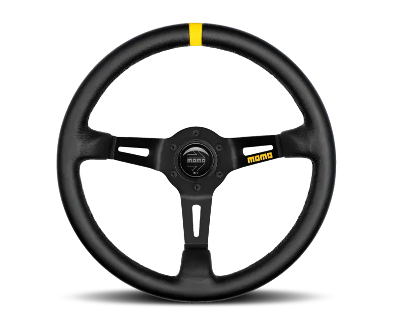 Momo Mod08 Black Leather Steering Wheel – 350 Mm Diameter With Black Spokes And Single Accent Stripe 1