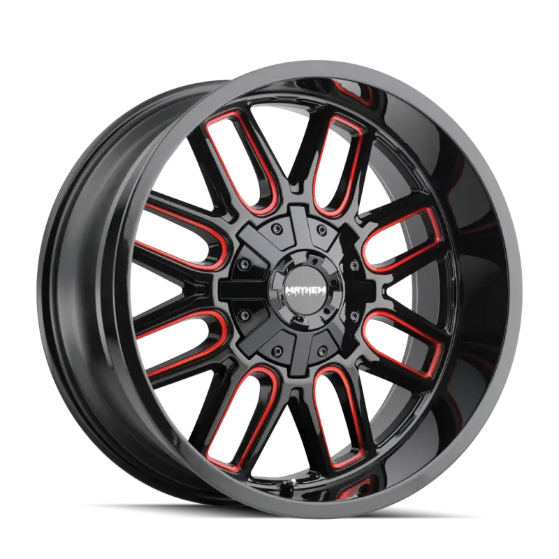 Mayhem Cogent Forged Alloy Wheel – 20X10 Inches, 8X165.1 Bolt Pattern, -19Mm Offset, 130.8Mm Hub Bore, Black With Prism Red Accent 1