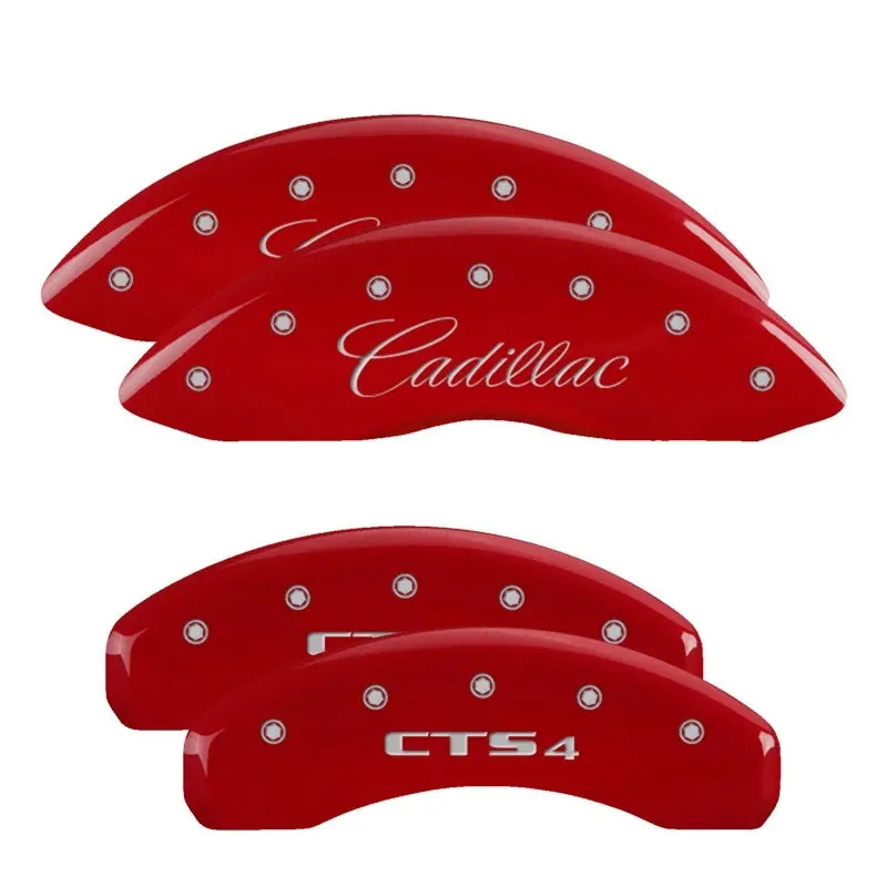 Mgp Engraved Front & Rear Caliper Covers — Red Finish With Silver Accent For 2015 Cadillac Cts-V 1