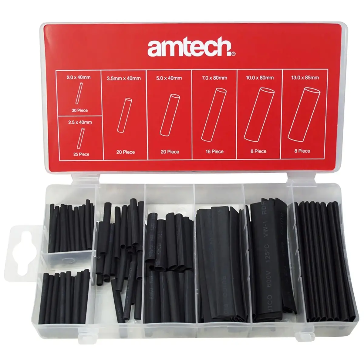 Amtech 127 Piece Heat Shrink Wire Wrap Tubing Assortment 1