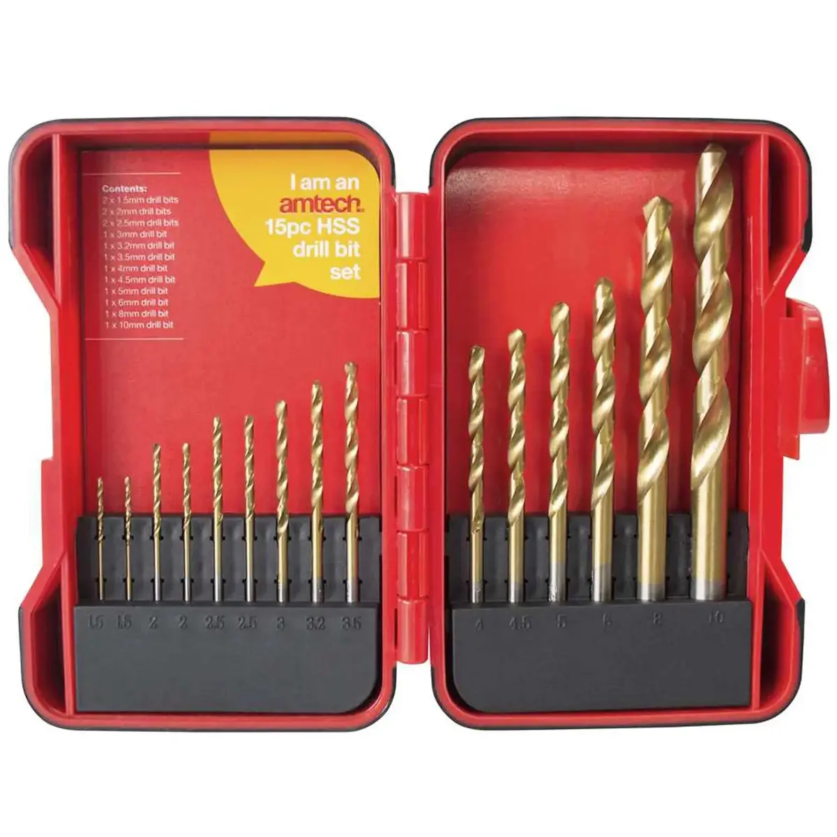 Amtech 15 Piece Hss Drill Bit Set In Case 1.5-10Mm 1