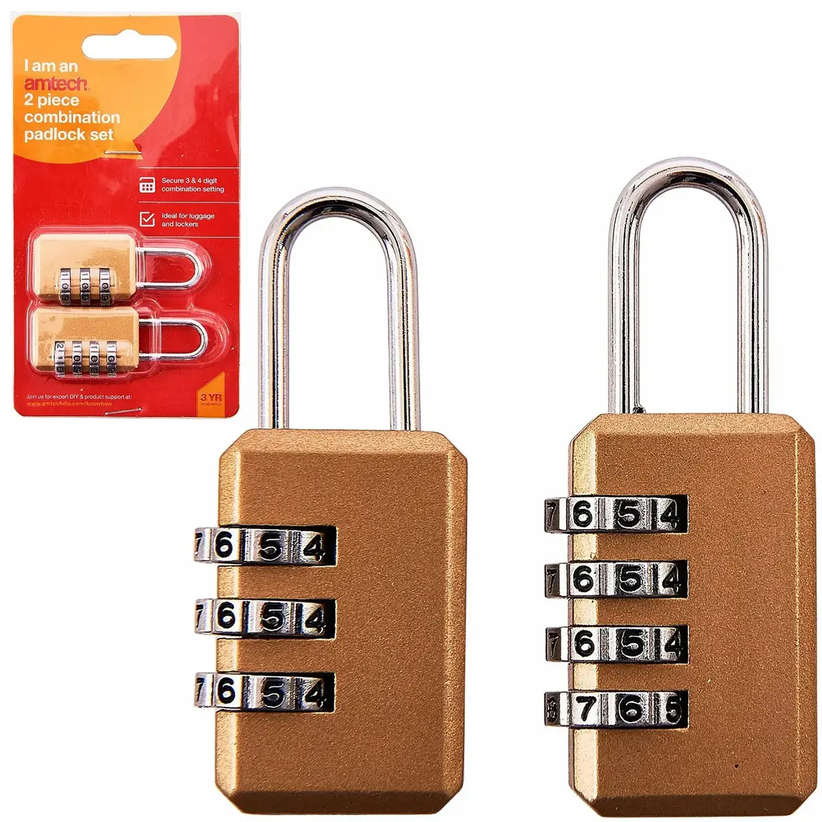 Amtech 2 Piece Travel Suitcase Combination Padlock Set 1