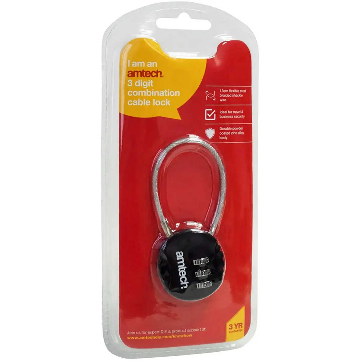 Amtech 3 Digit Combination Cable Lock 1