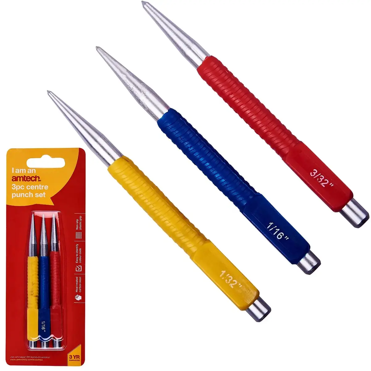 Amtech 3 Piece Colour Coded Centre Punch Set 1