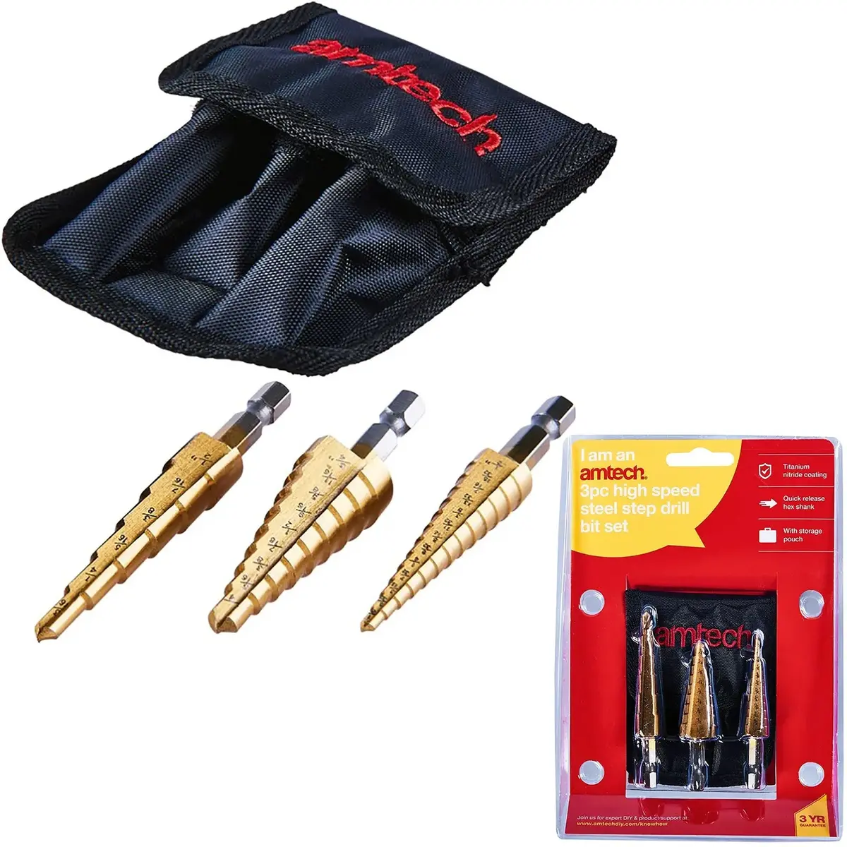 Amtech 3 Piece Imperial Hss Step Drill Bit Set 1