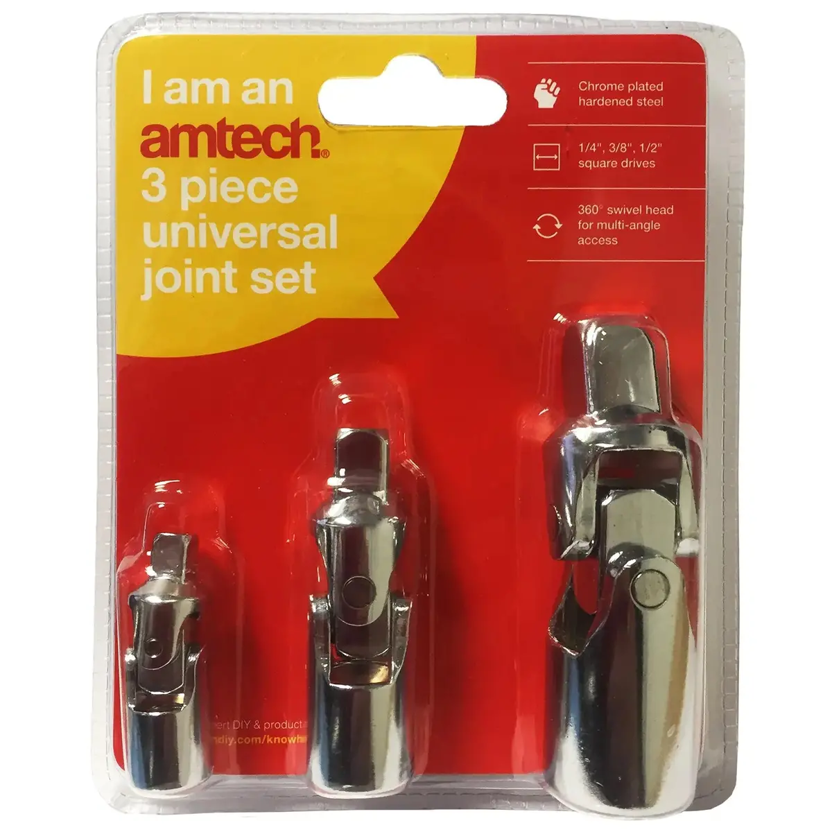 Amtech 3 Piece Universal Joint Set 1/4" 3/8" 1/2" Drive 1