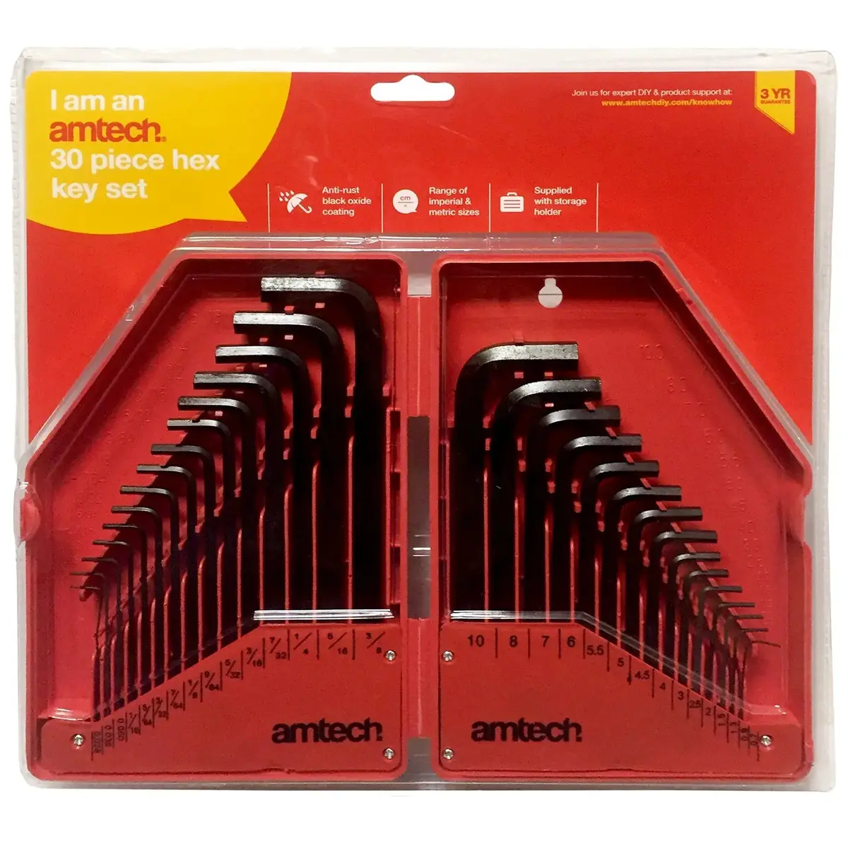 Amtech 30 Piece Hexagon Key Set Metric And Imperial Keys 0.7-10Mm 1