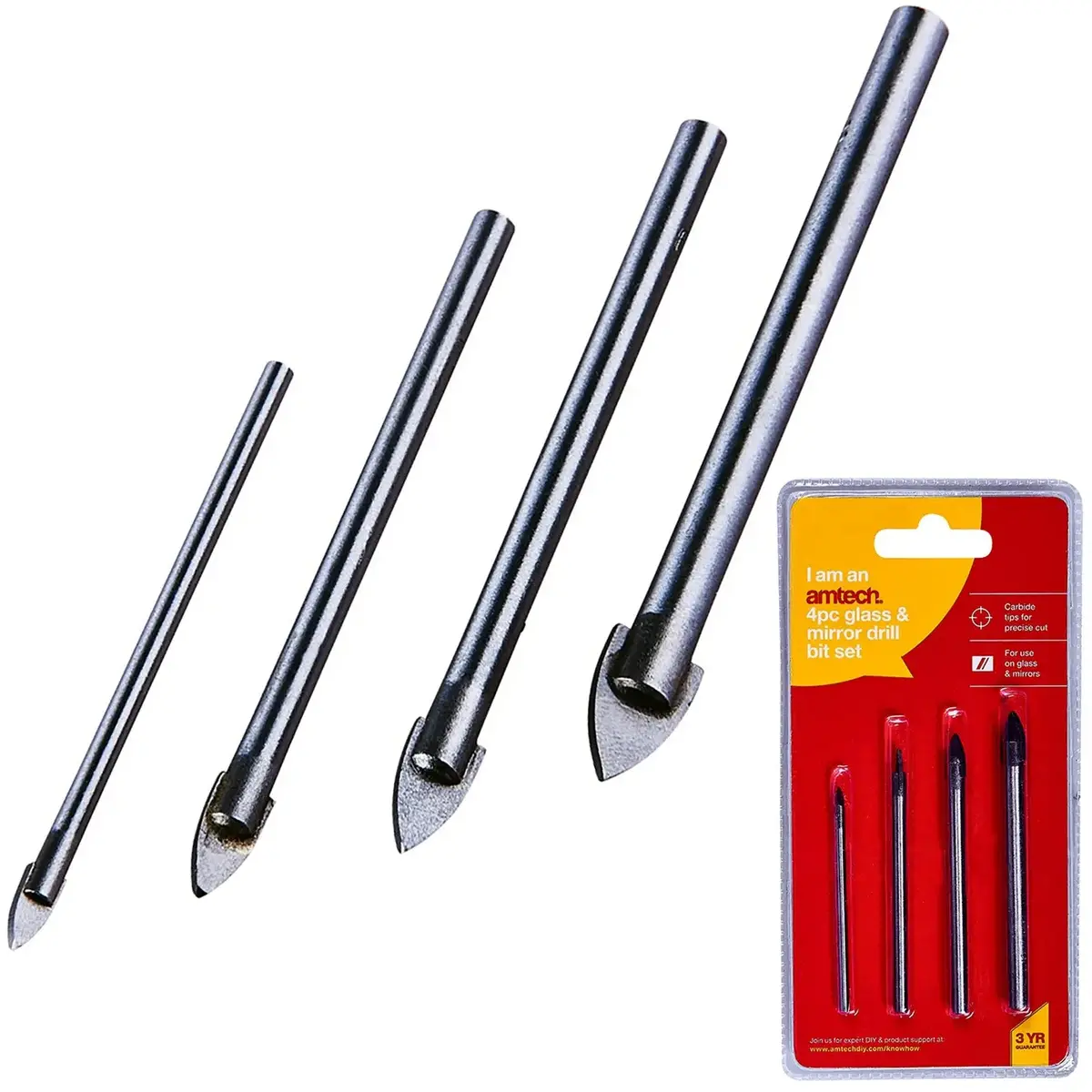 Amtech 4 Piece Glass And Mirror Drill Bit Set 3-8Mm 1