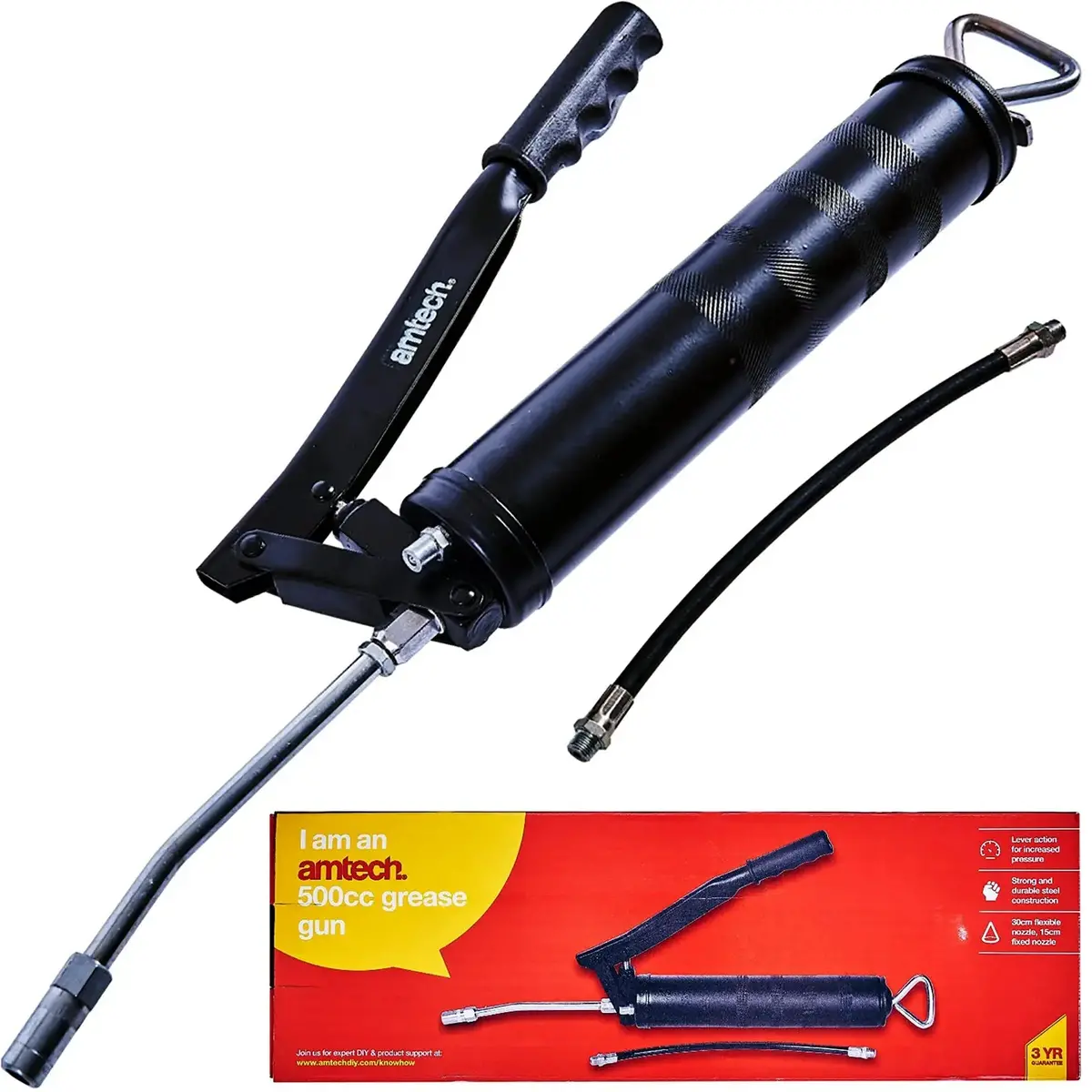 Amtech 500Cc Grease Gun With 2 Delivery Hoses 1