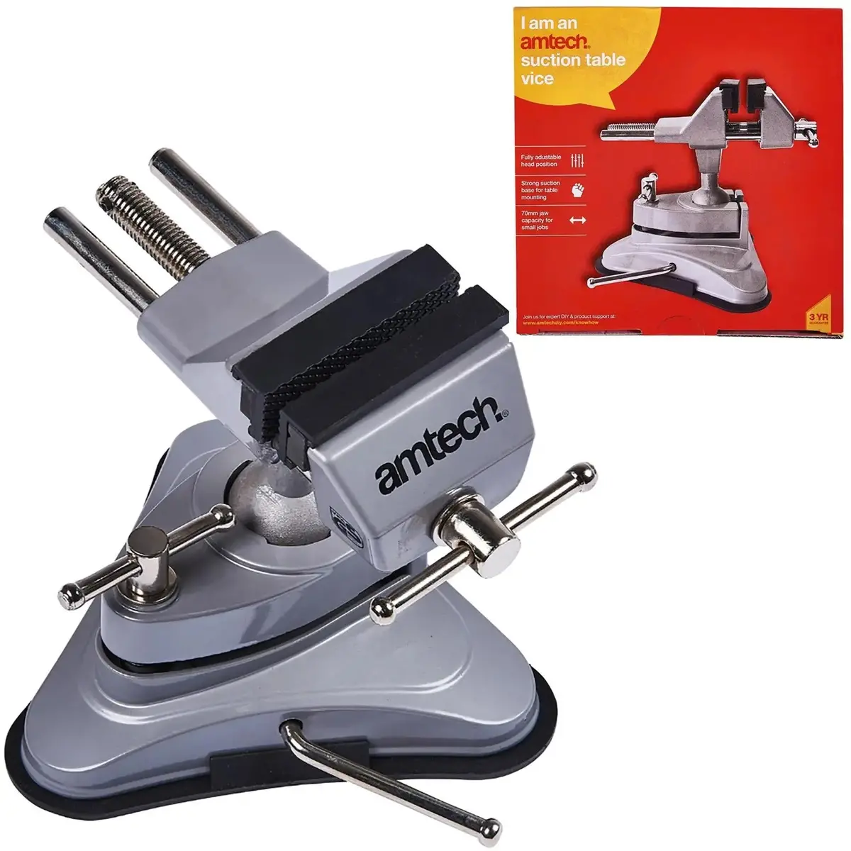 Amtech Bench Vice Clamp Table Suction Base Soft Jaws Rotating 70Mm 2.75 1