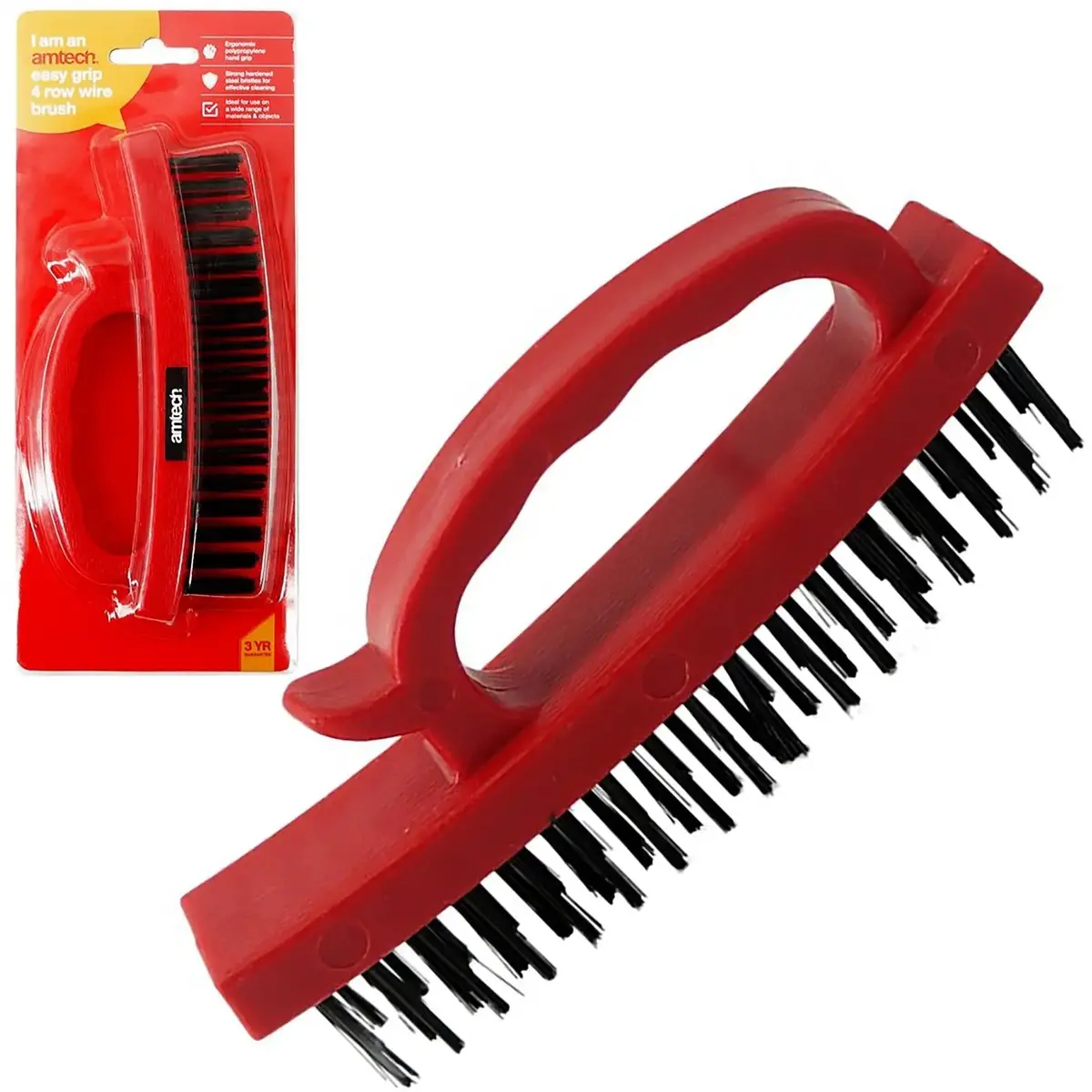 Amtech Easy Grip 4 Row Wire Brush 1