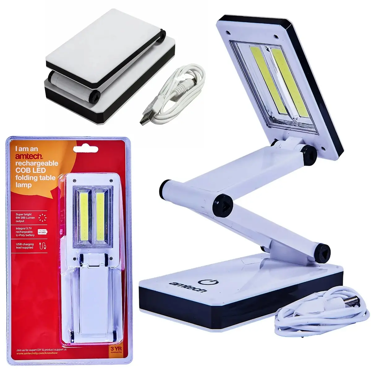Amtech Rechargeable Usb Cob Led Folding Table Lamp 200 Lumens 1