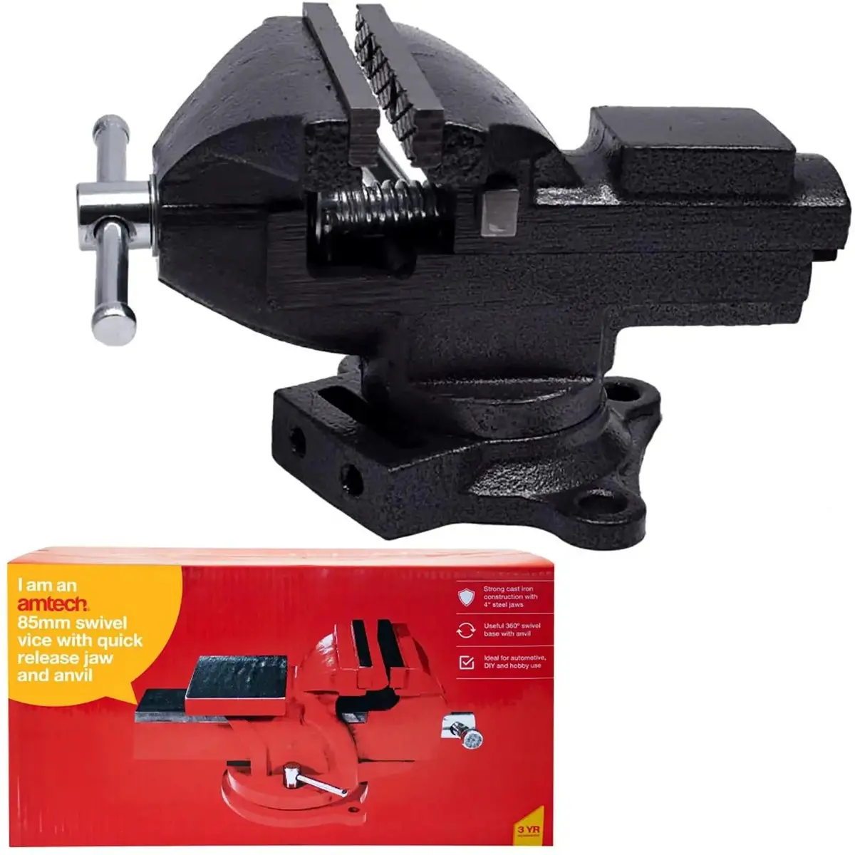 Amtech Swivel Vice With Quick Release Jaw And Anvil 85Mm (3.3 ") 1