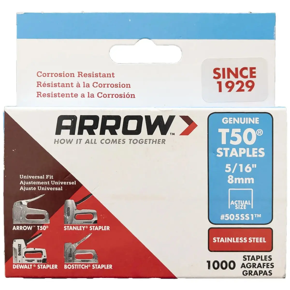 Arrow T50 Staples Stainless Steel 8Mm Box Of 1000 1