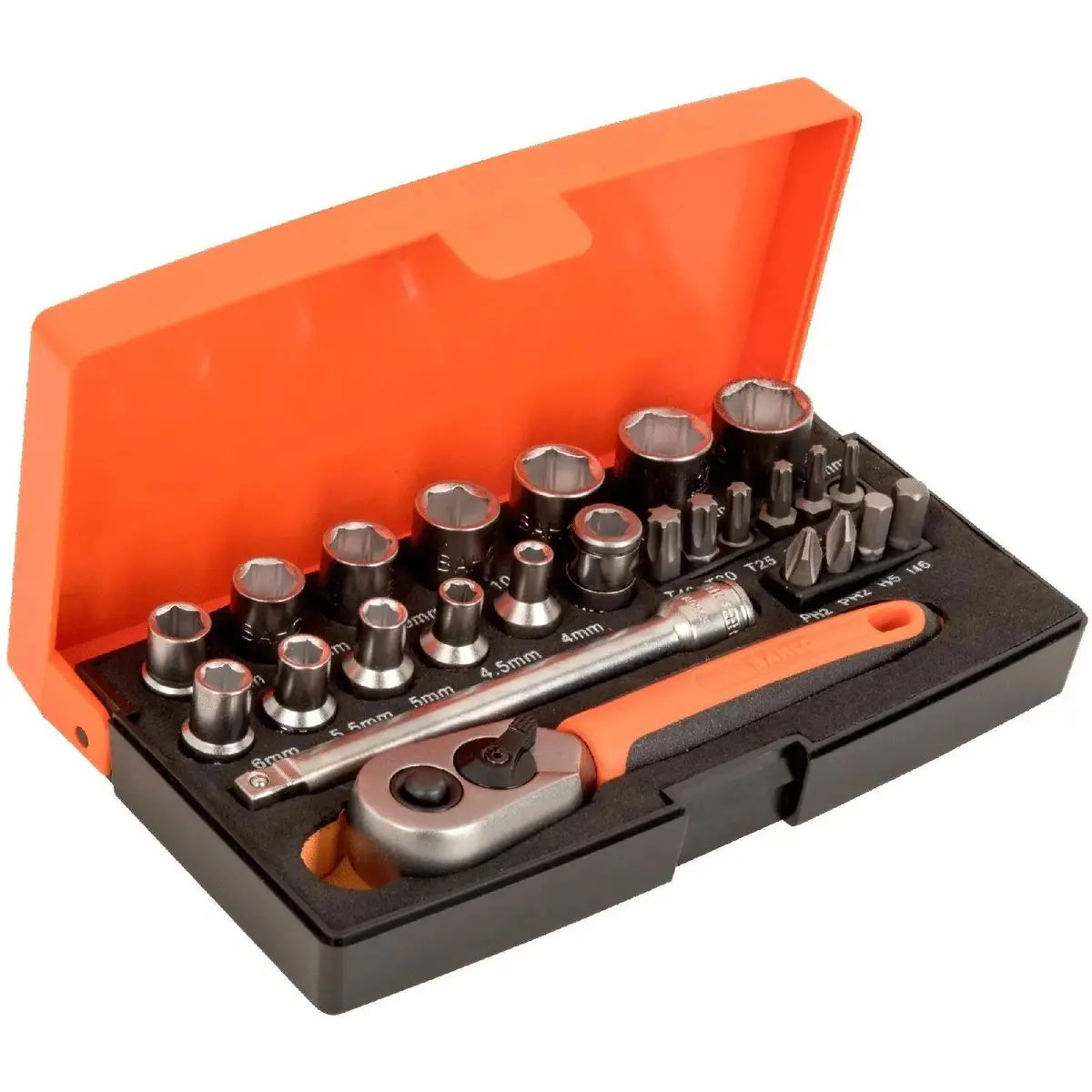 Bahco Ratchet Socket Bit Set 1/4" Phillips Hex Torx 4-13Mm 25 Piece 1