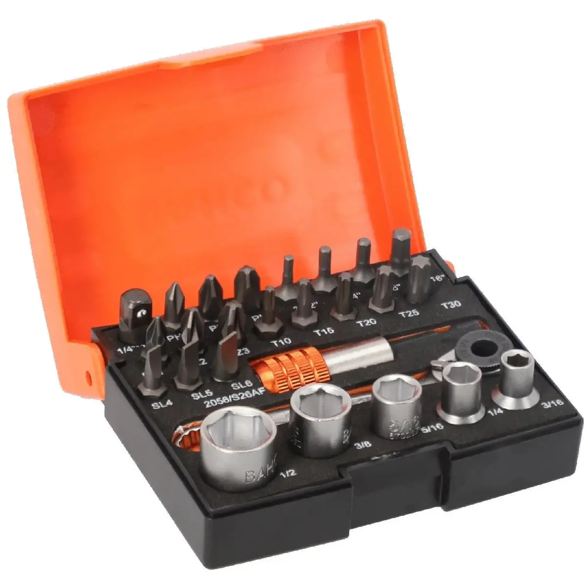Bahco Socket Screwdriver Bit Set 1/4" Ratchet Drive Phillips Pozi Hex Slotted Torx 26 Piece 1