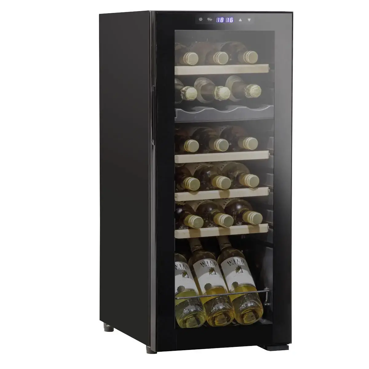 Baridi 18 Bottle Dual Zone Wine Cooler, Fridge With Digital Touchscreen Controls, Wooden Shelves & Led Light, Black 1