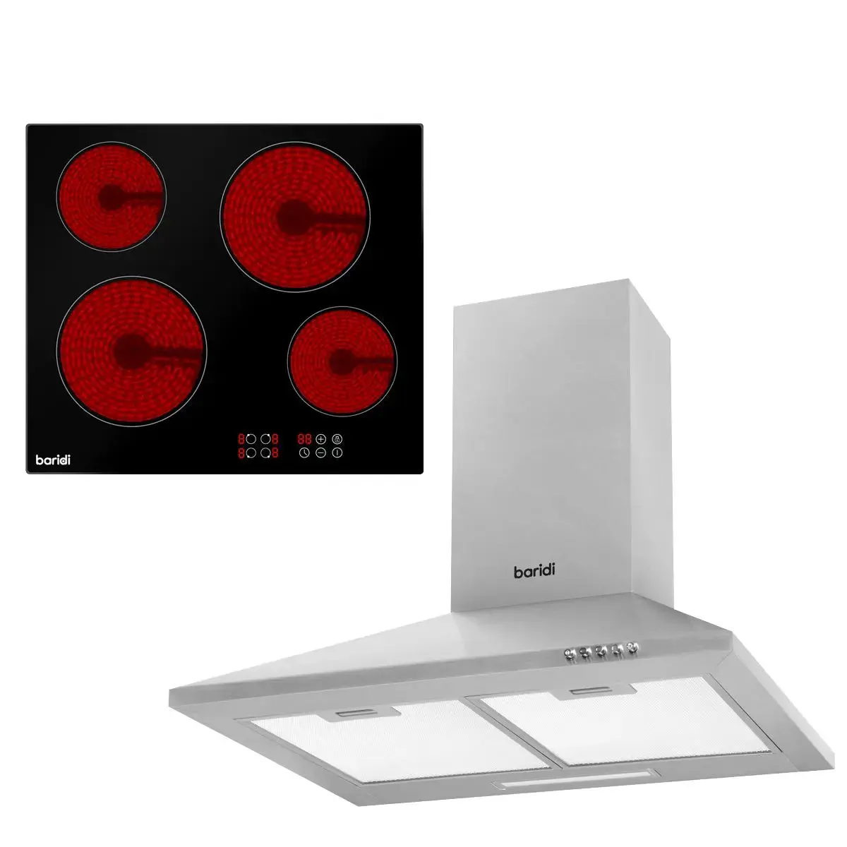 Baridi 4 Zone Ceramic Hob & Chimney Style Cooker Hood 1