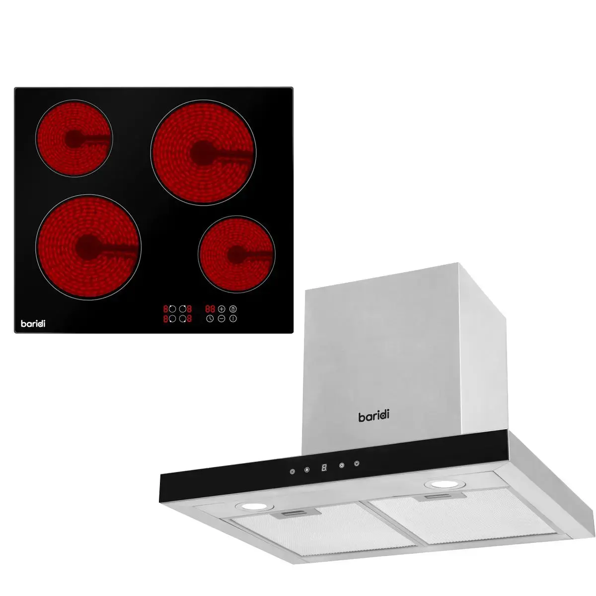 Baridi 4 Zone Ceramic Hob & T Shape Linear Style Cooker Hood 1