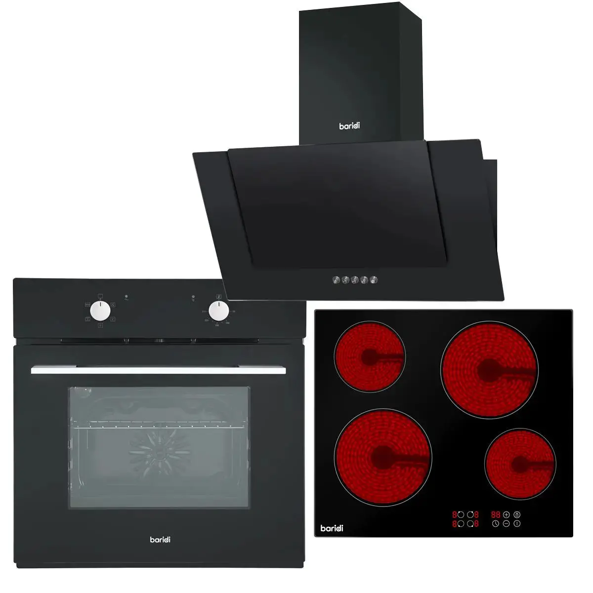 Baridi 4 Zone Ceramic Hob, 5 Function Fan-Assisted Oven & Angled Cooker Hood 1