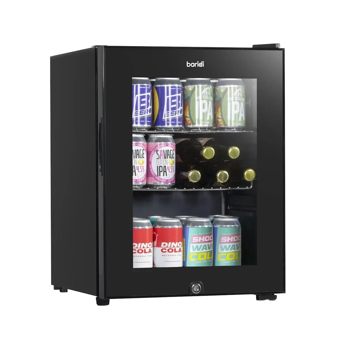 Baridi 40L Drinks Mini Fridge With Led Light, Black And Glass Door 1