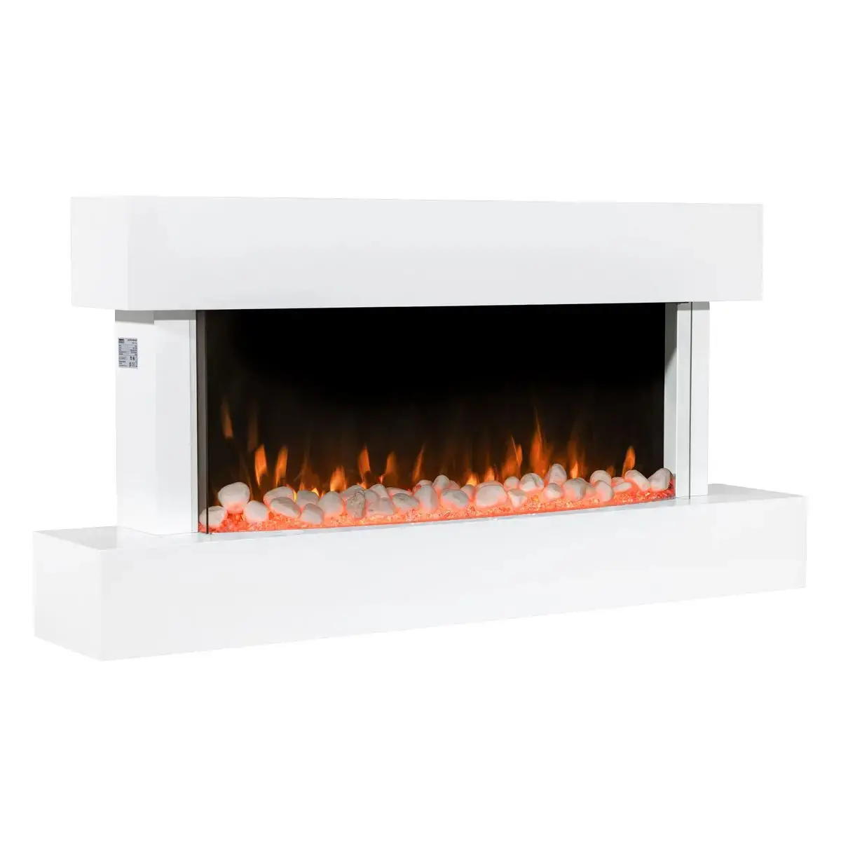 Baridi 46” Wall Mounting 1000W/2000W Electric Fireplace With Led Flame Effects, Side Glass Decoration And Pebble Accessories, White 1