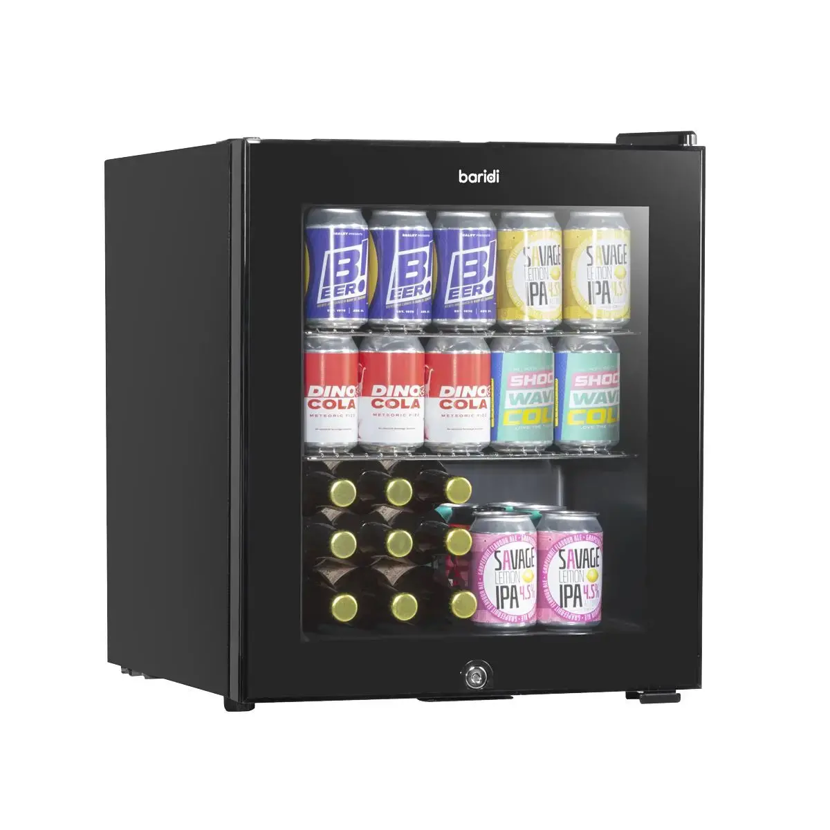 Baridi 50L Tabletop Beer & Drinks Mini Fridge With Light 3-10°C - Black & Glass 1