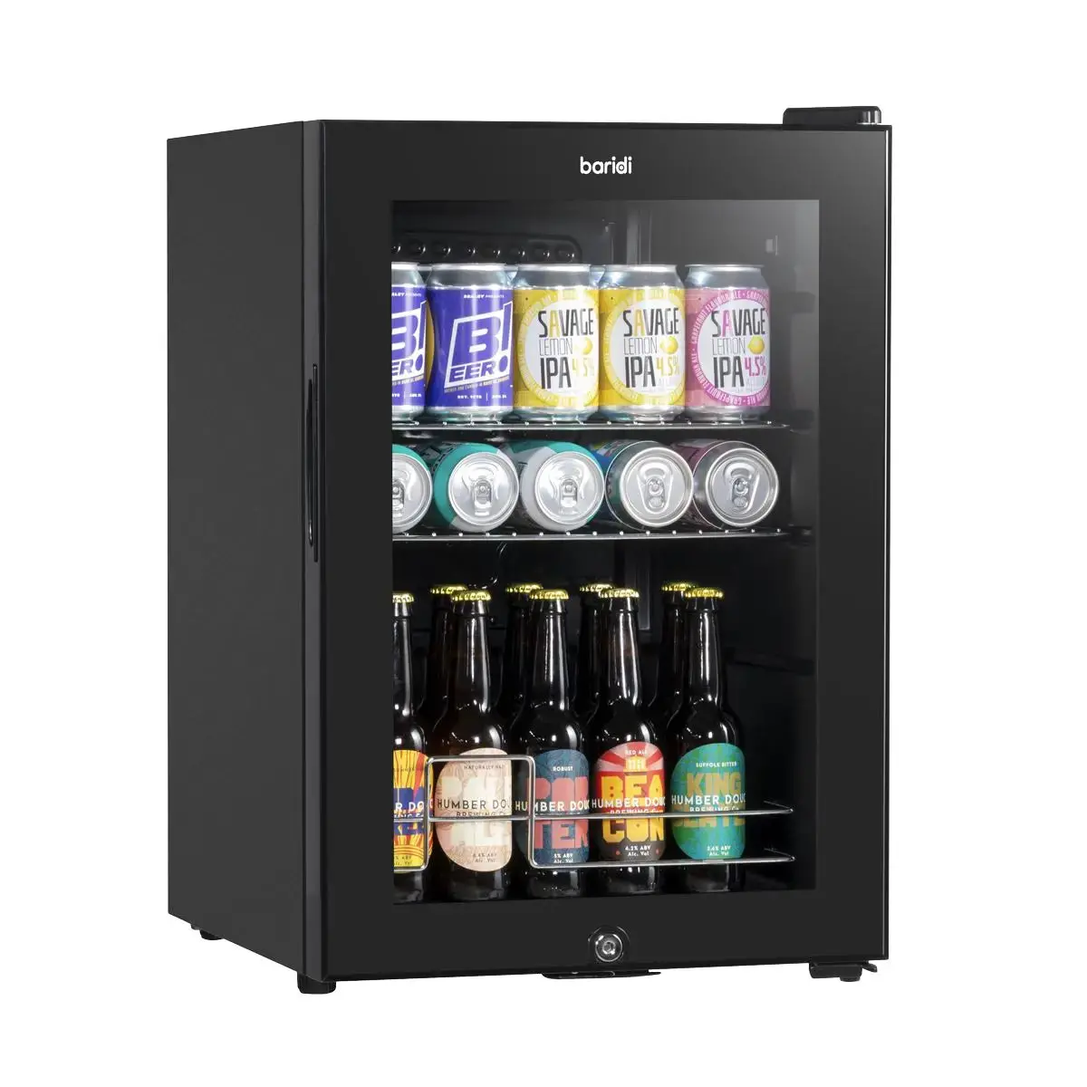 Baridi 60L Beer & Drinks Fridge With Led Light, Black And Glass Door 1