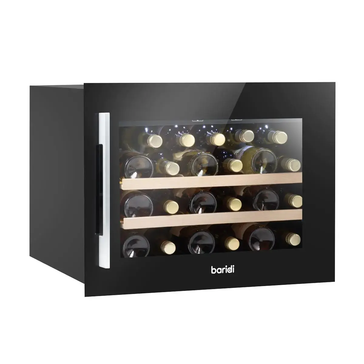 Baridi 60Cm Built-In 28 Bottle Wine Cooler With Beech Wood Shelves And Internal Led Light, Black 1