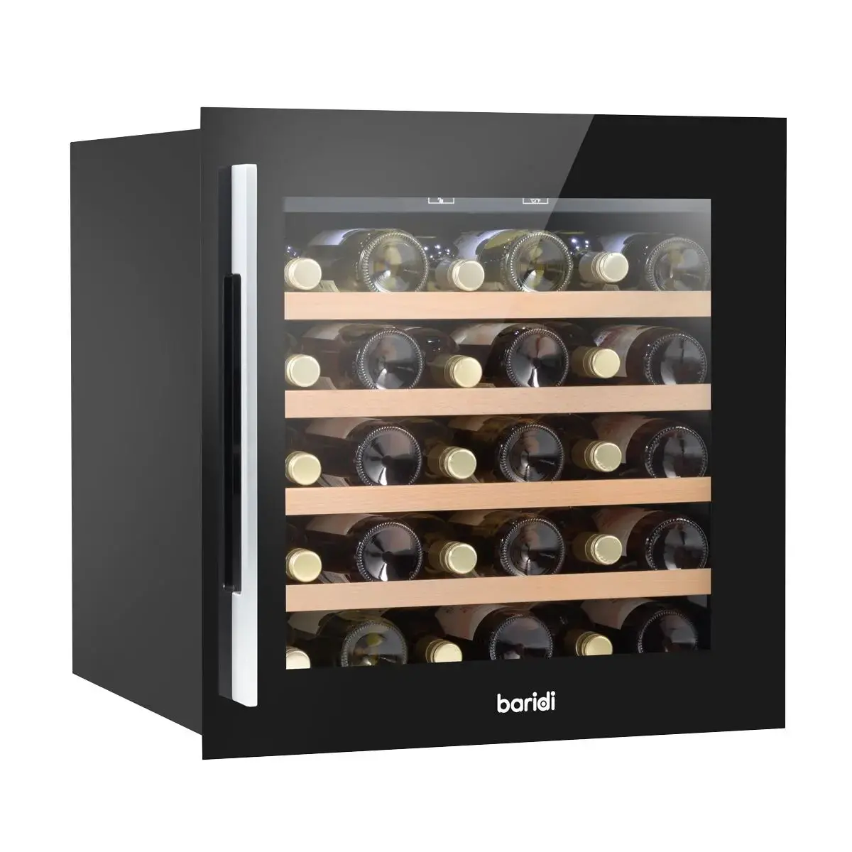 Baridi 60Cm Built-In 36 Bottle Wine Cooler With Beech Wood Shelves And Internal Led Light, Black 1