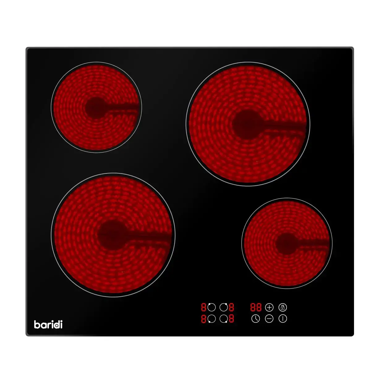 Baridi 60Cm Built-In Ceramic Hob 4 Cooking Zones, Black Glass, 6000W With Touch Controls, Timer 1