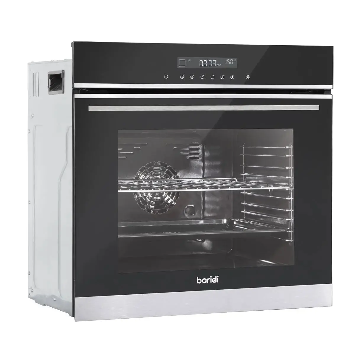 Baridi 60Cm Built-In Fan Assisted, Single, Integrated 10 Function Electric Oven, Touchscreen Controls, 72L Capacity, Black/Stainless Steel 1