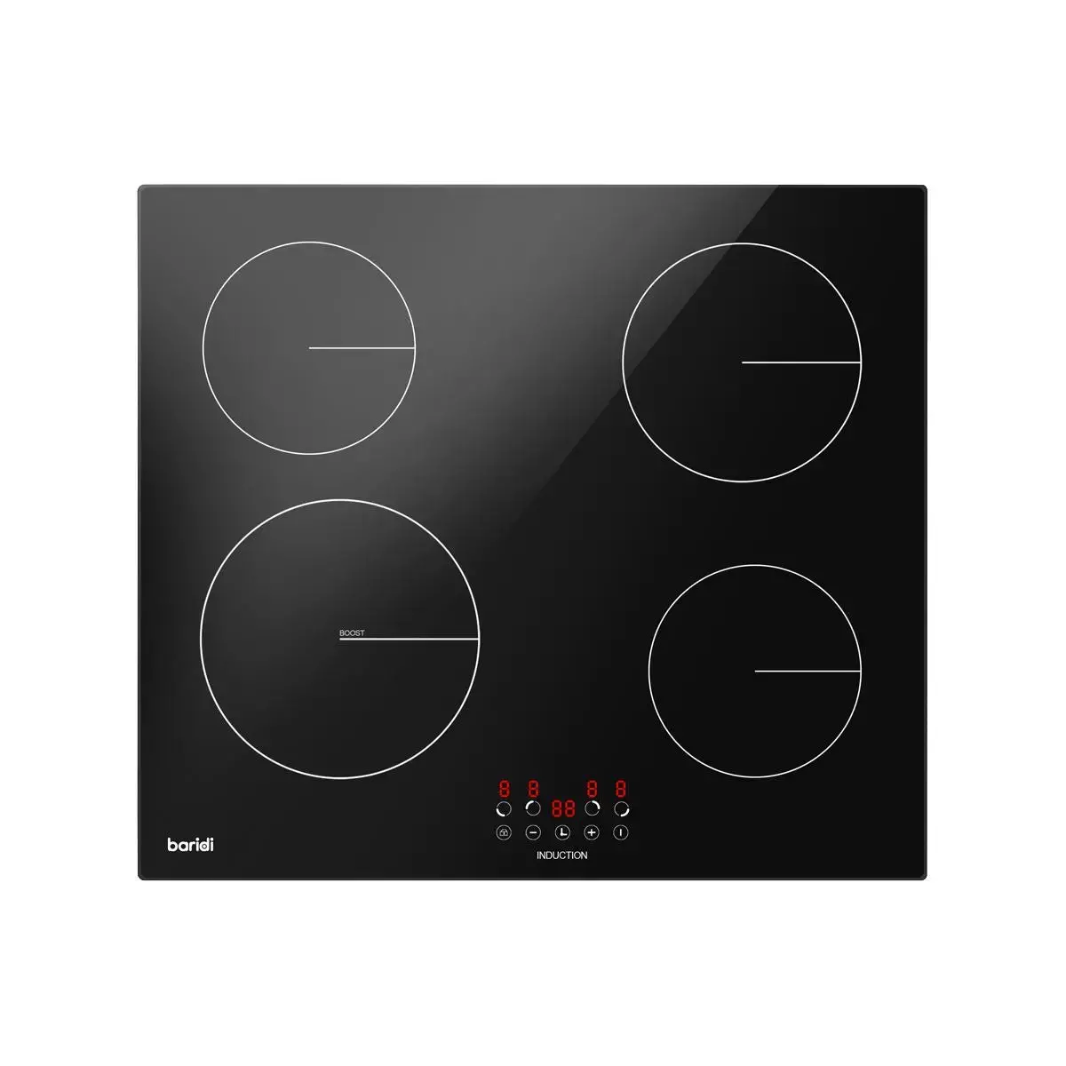 Baridi 60Cm Built-In Induction Hob With 4 Cooking Zones, Black Glass, 6800W With 9 Power Settings, Touch Controls & Timer, Hardwired 1