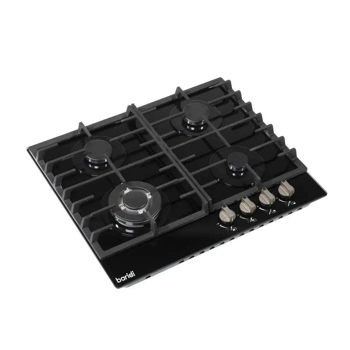 Baridi 60Cm Gas On Glass Hob, 4 Burner And Cast Iron Pan Supports, Black Glass 1
