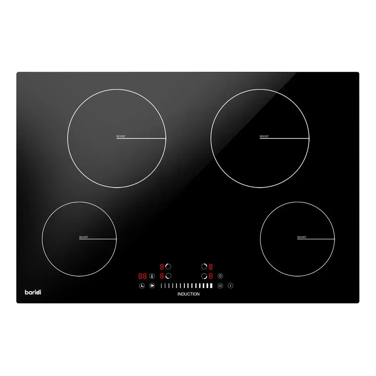 Baridi 77Cm Built-In Induction Hob With 4 Cooking Zones, 7200W, Boost Function, 9 Power Levels, Touch Control & Timer, Hardwired 1