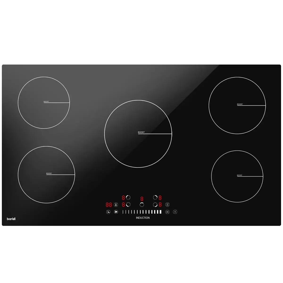 Baridi 90Cm Built-In Induction Hob With 5 Cooking Zones, 9300W, Boost Function, 9 Power Levels, Slider Touch Control, Hardwired 1