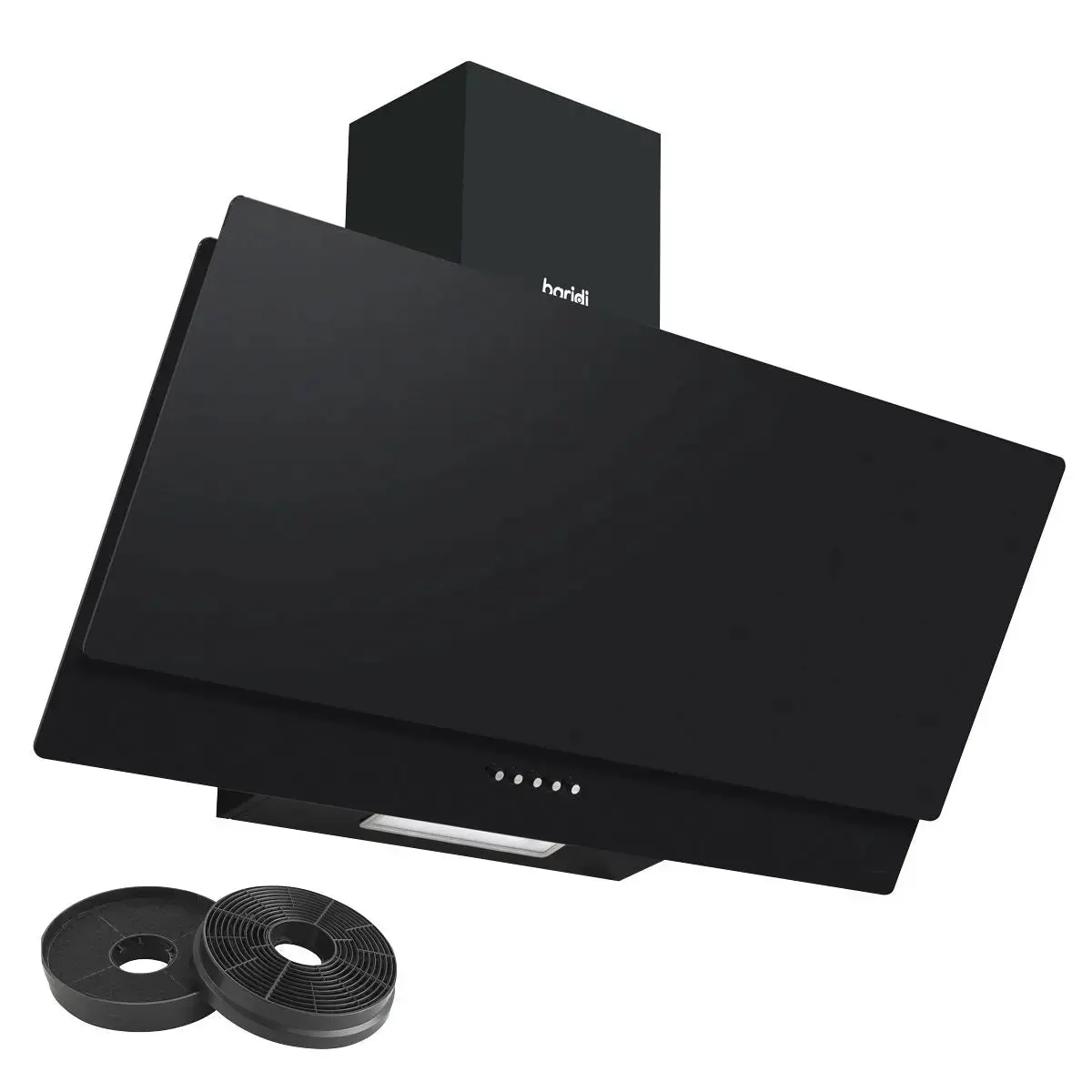 Baridi Angled Chimney Cooker Hood With Carbon Filters & Led Lamp 90Cm, Energy Class A - Black Glass 1