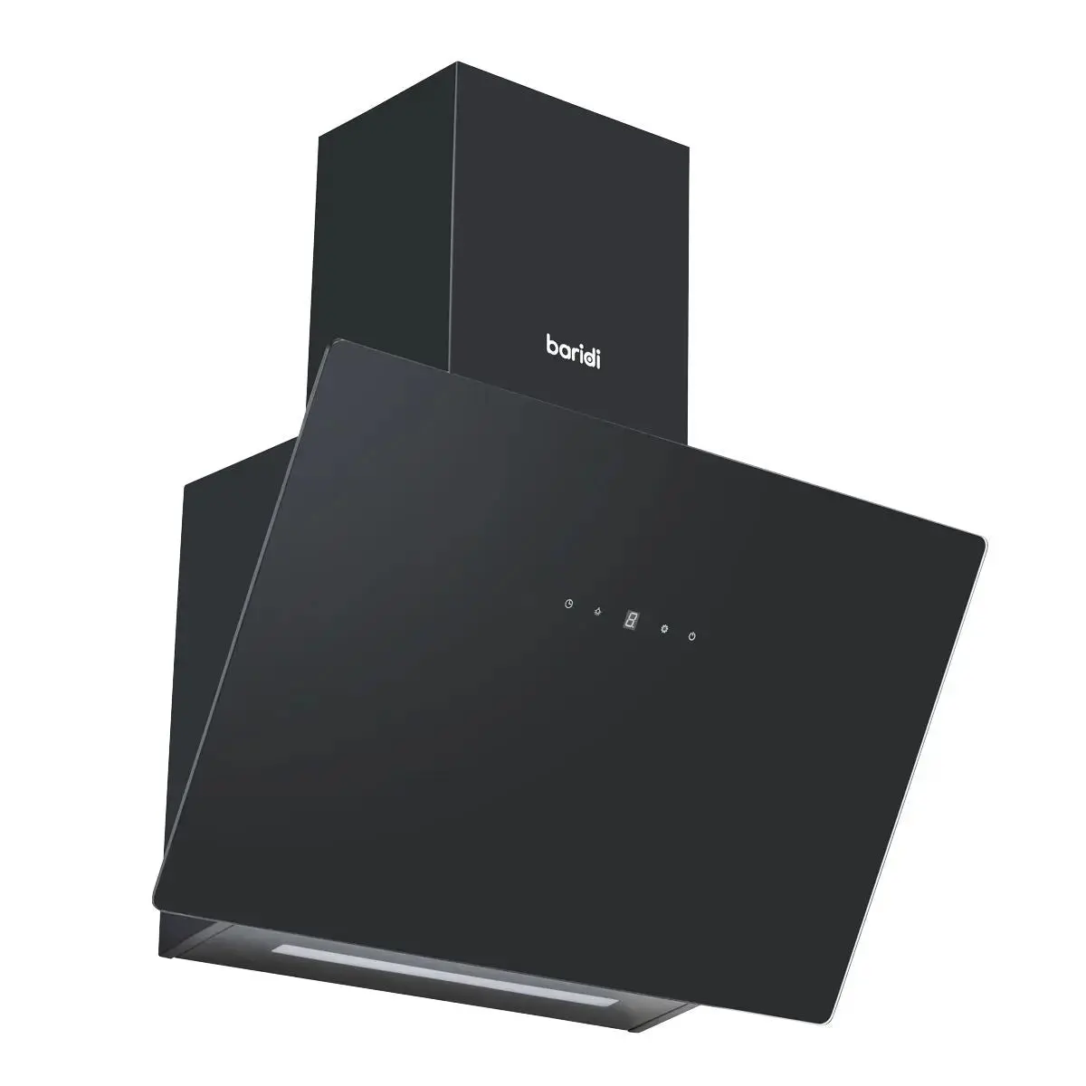 Baridi Angled Chimney Cooker Hood With Touch Controls & Carbon Filters 60Cm - Black Glass 1