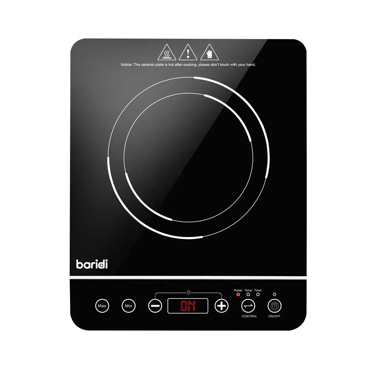 Baridi Induction Hob: Single Zone With 13A Plug, 10 Power Settings 200W-2000W, Touch Controls, 3-Hour Timer Function, Child Lock, Black 1