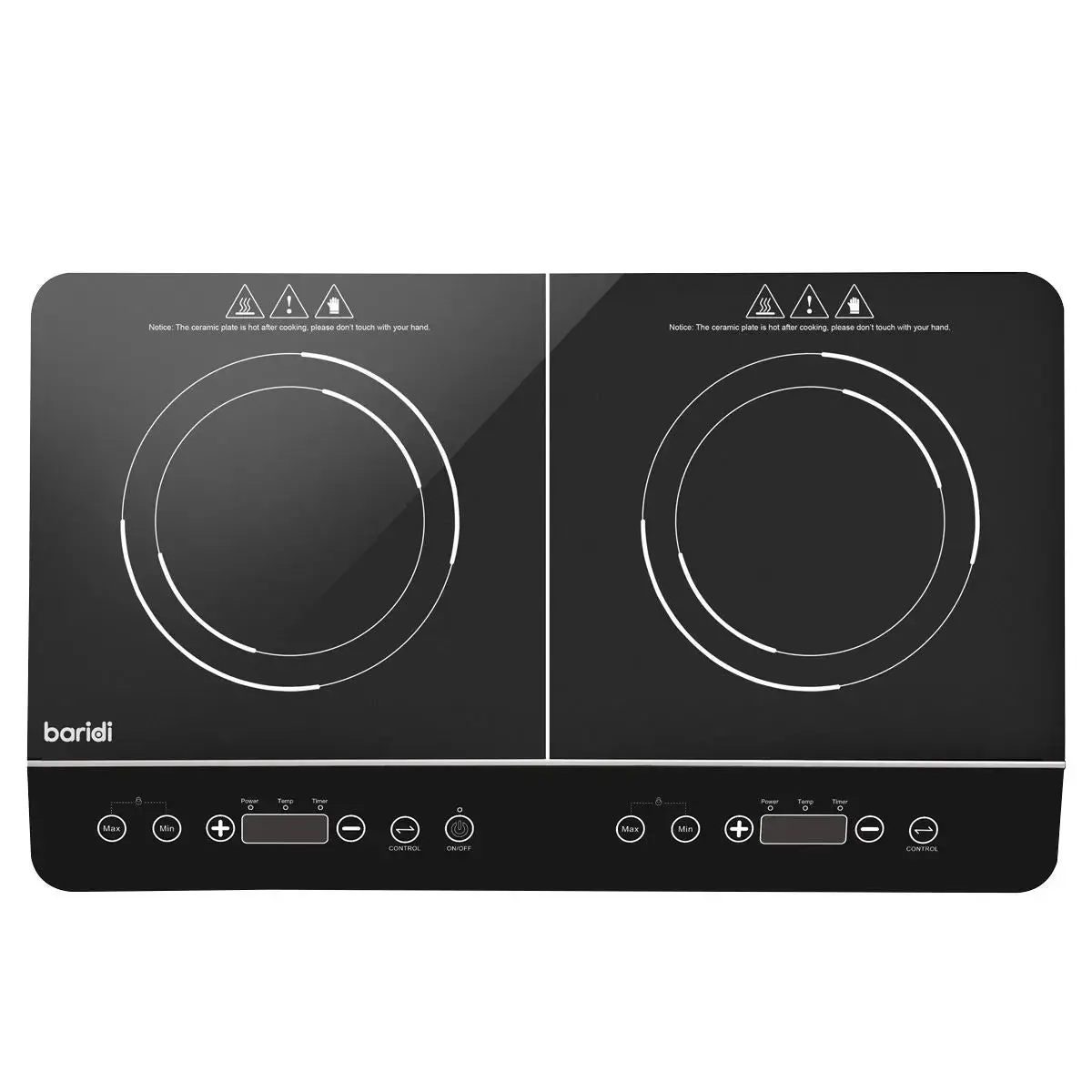 Baridi Portable Induction Hob: Two Zone Cooktop With 13A Plug, 2800W, 10 Power Settings, Touch Controls, 3-Hour Timer Function, Child Safety Lock, Black 1