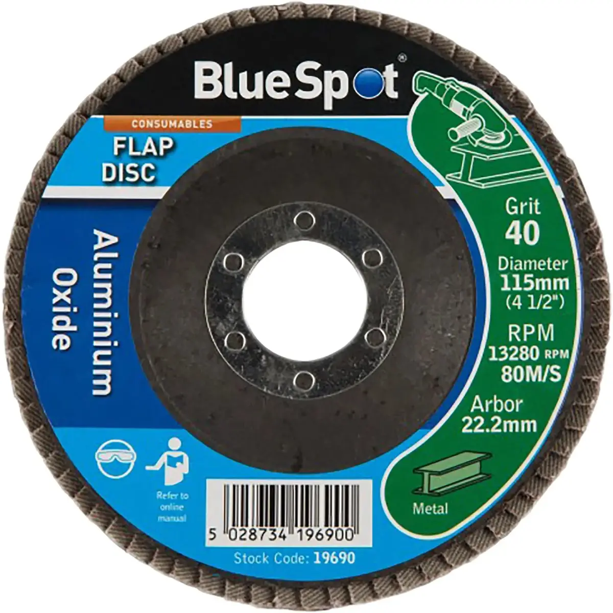 Bluespot 115Mm Aluminium Oxide Flap Sanding Discs 40-120 Grit 1