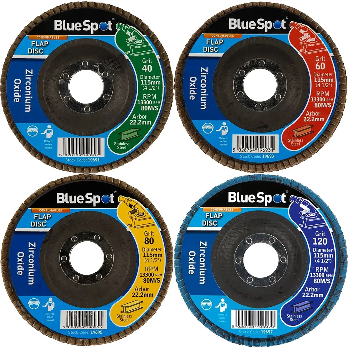Bluespot 115Mm Zirconium Oxide Flap Sanding Discs 40-120 Grit 1