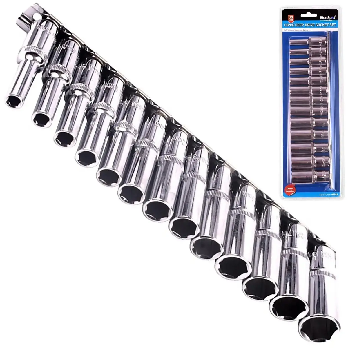 Bluespot 3/8" Deep Socket Metric Long Reach Shaft 6-19Mm Rail 13Pc 1