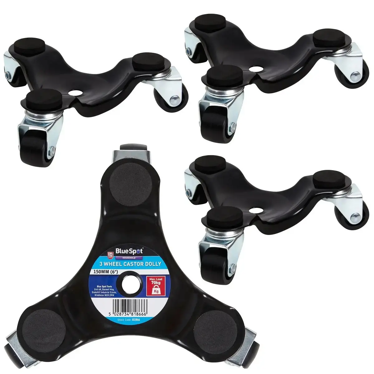 Bluespot 3 Wheel Castor Dolly 150Mm 70Kg Load Capacity 4 Pack 1